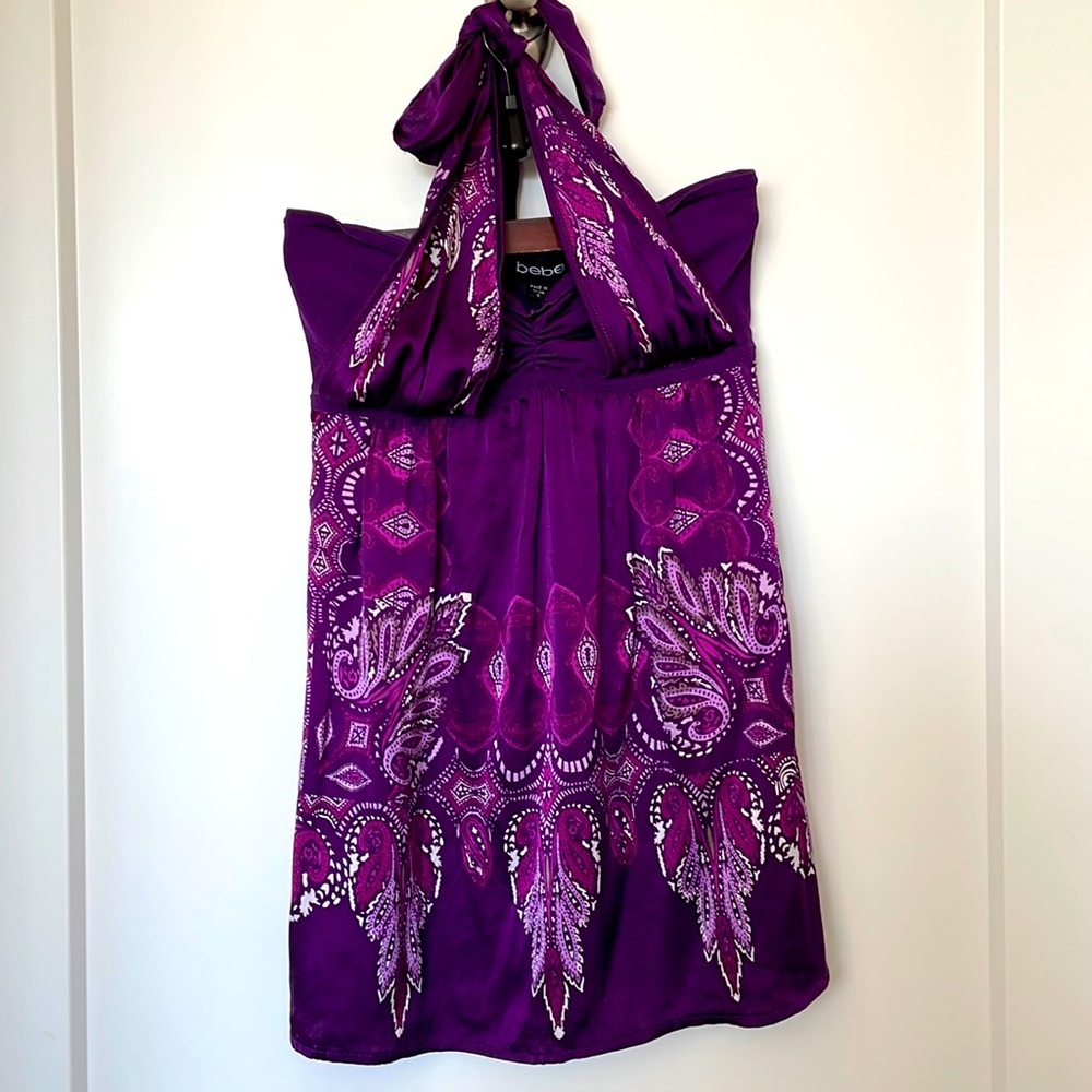 Purple Bebe Tank with Halter Detail
